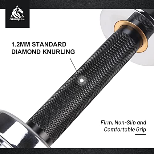 LIONSCOOL 16"/20” Loadable Dumbbells Pairs in Commercial Grade, Heavy Duty Olympic Dumbbell Bar/Handle for Strength Training, Compatible with 2’’ Standard Plates (Silver Chrome, 16 INCH) - Image 5