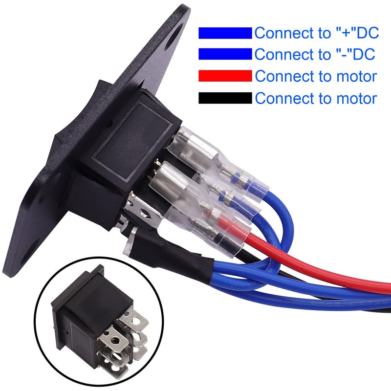 TWTADE Momentary Polarity Reverse Switch 12V DC 10A 6 Pin 3 Position Up Down Control Motor (ON)-Off-(ON) Rocker Toggle Switch with Panel,Wires,Screws - Image 2