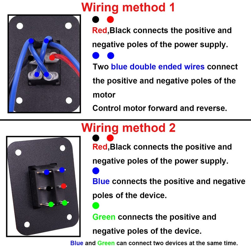 TWTADE Momentary Polarity Reverse Switch 12V DC 10A 6 Pin 3 Position Up Down Control Motor (ON)-Off-(ON) Rocker Toggle Switch with Panel,Wires,Screws - Image 3