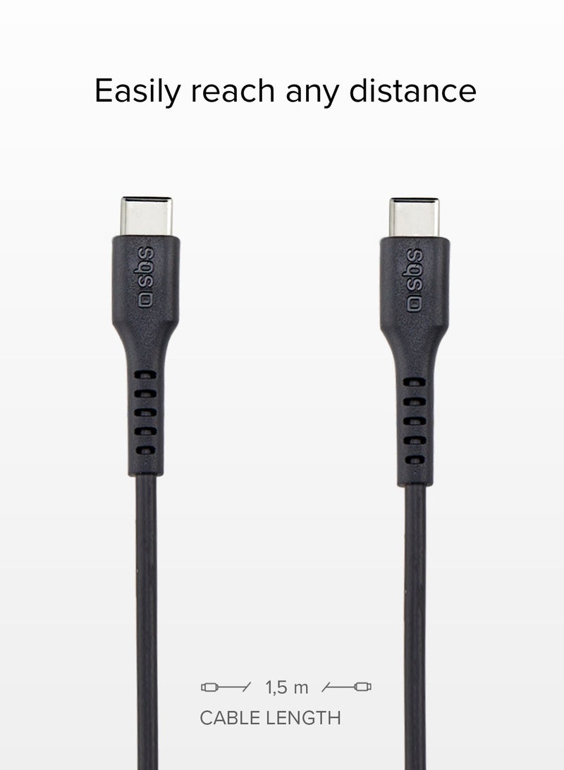 SBS كابل لنقل البيانات والشحن، مزود بموصلين Type-C 2.0، طول 1.5 متر، لون أسود مناسب لأجهزة Apple وSamsung وHuawei وXiaomi وLG وغيرها. - Image 3