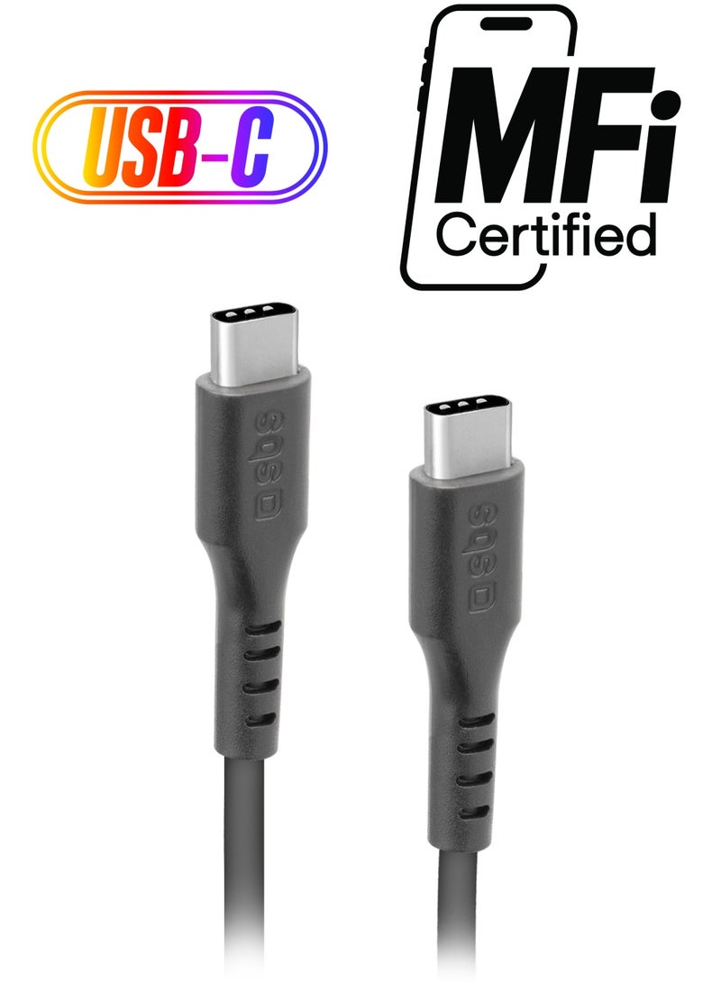 SBS كابل لنقل البيانات والشحن، مزود بموصلين Type-C 2.0، طول 1.5 متر، لون أسود مناسب لأجهزة Apple وSamsung وHuawei وXiaomi وLG وغيرها. - Image 1