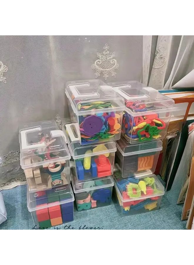 مجموعة صناديق تخزين ألعاب محمولة طويلة من البلاستيك الشفاف القابل للتكديس - Image 1