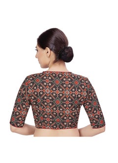 Studio Shringaar Studio Shringaar Women's Black Cotton Printed Readymade Saree Half Sleeve Blouse(Black,38)  - Image 2