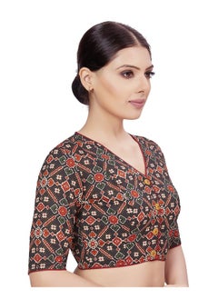 Studio Shringaar Studio Shringaar Women's Black Cotton Printed Readymade Saree Half Sleeve Blouse(Black,38)  - Image 4