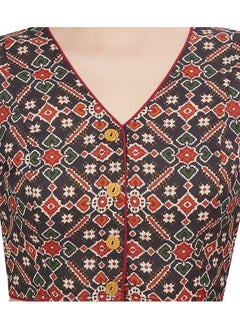 Studio Shringaar Studio Shringaar Women's Black Cotton Printed Readymade Saree Half Sleeve Blouse(Black,38)  - Image 5