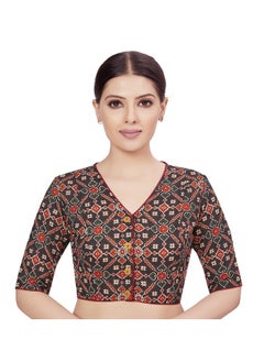 Studio Shringaar Studio Shringaar Women's Black Cotton Printed Readymade Saree Half Sleeve Blouse(Black,38)  - Image 1