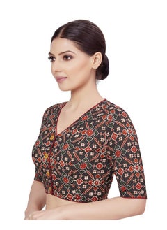 Studio Shringaar Studio Shringaar Women's Black Cotton Printed Readymade Saree Half Sleeve Blouse(Black,38)  - Image 3