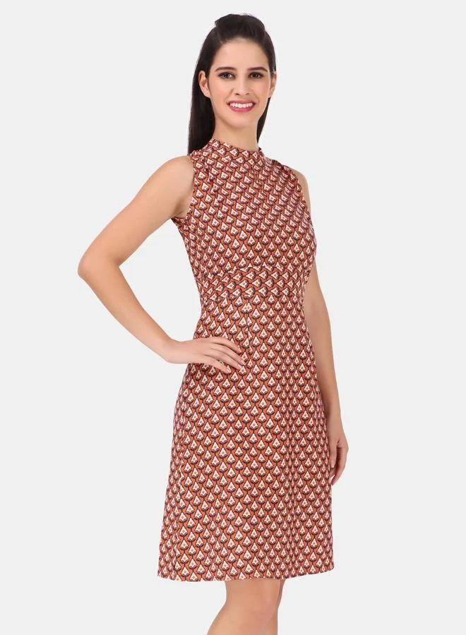 House Of Raeli Brown Abstract A-Line Sleeveless Knee-Length Dress