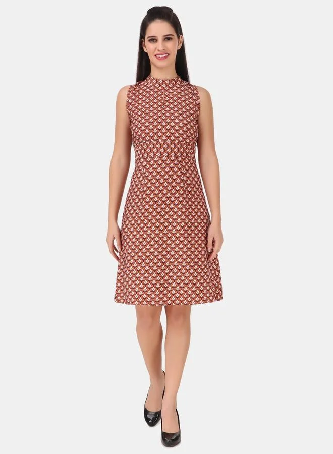 House Of Raeli Brown Abstract A-Line Sleeveless Knee-Length Dress