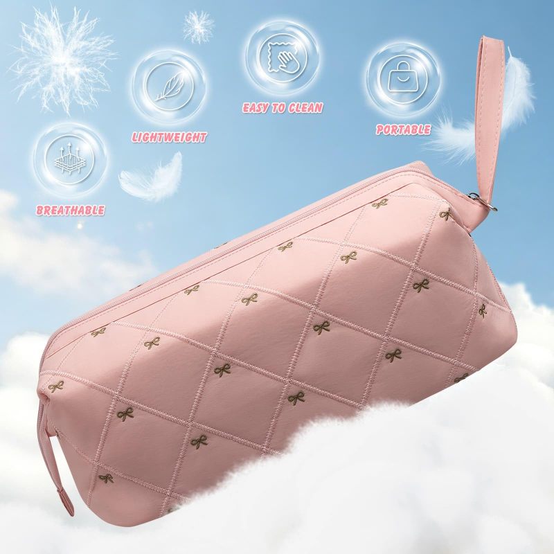 حقيبة سفر 36x19x15 سم نقشة فيونكة وردية - خفيفة الوزن 0.2 كجم حقيبة متينة من البوليستر لأدوات الشعر للمسافرين - Image 4
