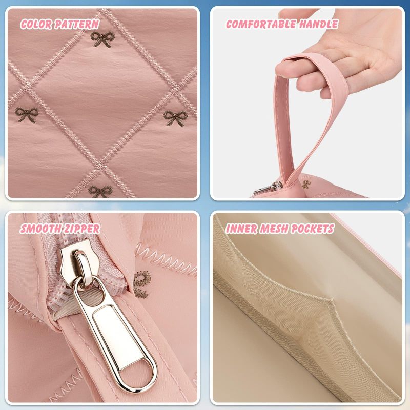 حقيبة سفر 36x19x15 سم نقشة فيونكة وردية - خفيفة الوزن 0.2 كجم حقيبة متينة من البوليستر لأدوات الشعر للمسافرين - Image 3