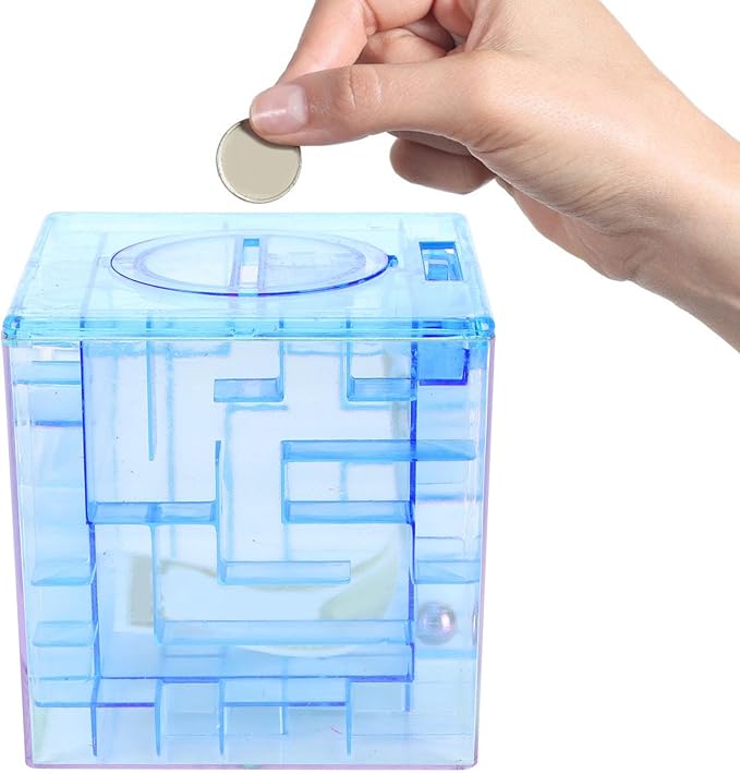 Blue Maze Puzzle Box Piggy Bank Educational Money Saving Game For Kids - Image 1
