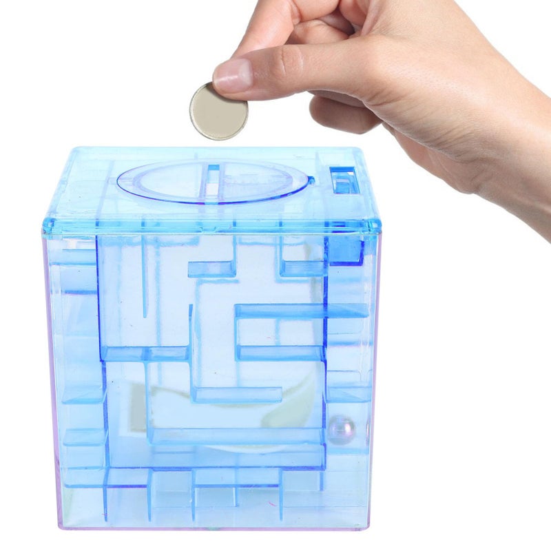 Blue Maze Puzzle Box Piggy Bank Educational Money Saving Game For Kids - Image 2