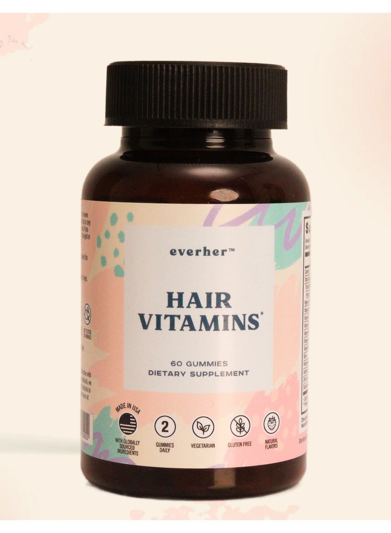 ايفرهير جاميز فيتامينات الشعر من إيفرهير | صنع في أمريكا | بيوتين وزنك وحمض الفوليك | يدعم نمو الشعر وتقوية الأظافر وصحة البشرة | نباتي | نكهات طبيعية | 60 حبة جاميز - Image 1