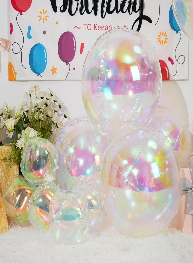 Vibzox 12Pcs Iridescent Round Foil Balloons, 22" 15" 10" 4D Clear Ball Balloon, Holographic Balloons for Birthday Wedding Folding Rainbow Under The Sea Mermaid Party decoration - Image 4