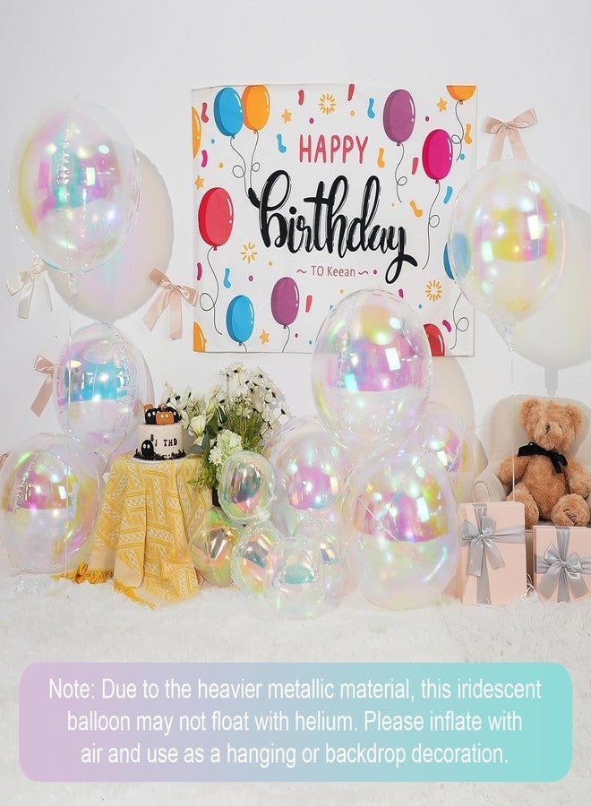 Vibzox 12Pcs Iridescent Round Foil Balloons, 22" 15" 10" 4D Clear Ball Balloon, Holographic Balloons for Birthday Wedding Folding Rainbow Under The Sea Mermaid Party decoration - Image 3