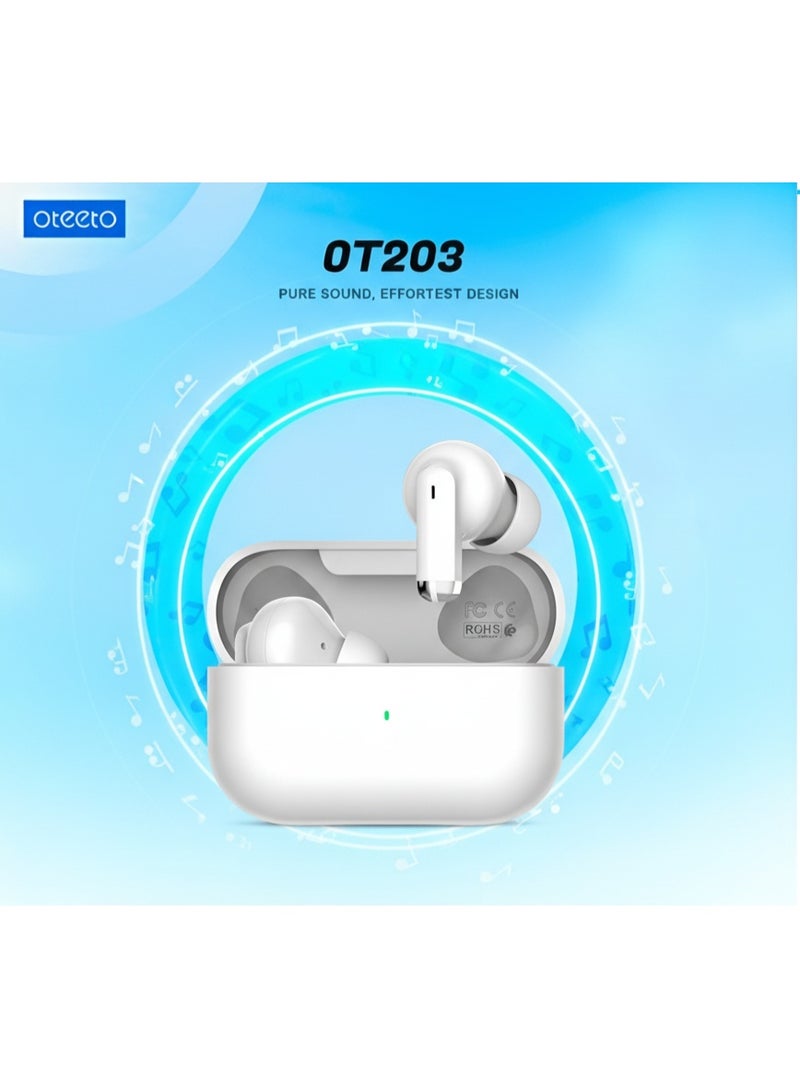 أوتيتو سماعات بلوتوث لاسلكية OT203 مع عزل ضوضاء و HiFi صوت نقي – لمسة تحكم باللمس – مدة شحن  1.5 ساعة -  لون أبيض - Image 4
