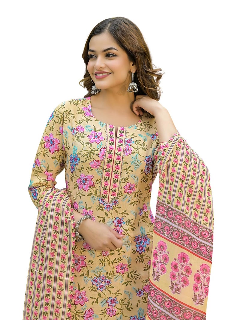 Vaamsi Women's Yellow Rayon Blend Floral Straight Printed Kurta Pant With Dupatta Set | Straight Kurta Set | Printed Salwar Suit For Women (VKSKD2314, L) - Image 5