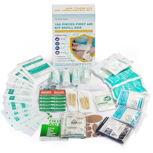 General Medi 160 Piece First Aid Kit Bag Refill Kit - Includes Instant Cold Pack, Bandages,Emergency Blanket, Moleskin Pad, Gauze - Extra Replacement Medical Supplies for First Aid - Image 1