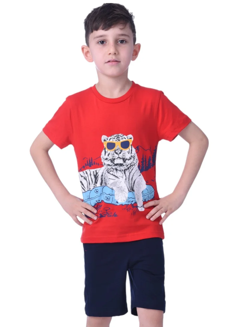 victor and jane 2pc-Set - Tiger T-shirt & Shorts-Red/Navy