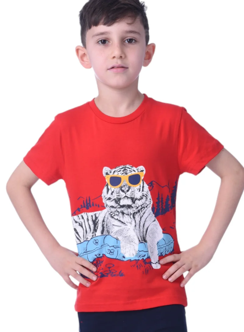 victor and jane 2pc-Set - Tiger T-shirt & Shorts-Red/Navy