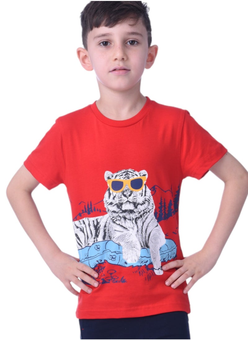 victor and jane 2pc-Set - Tiger T-shirt & Shorts-Red/Navy  - Image 2