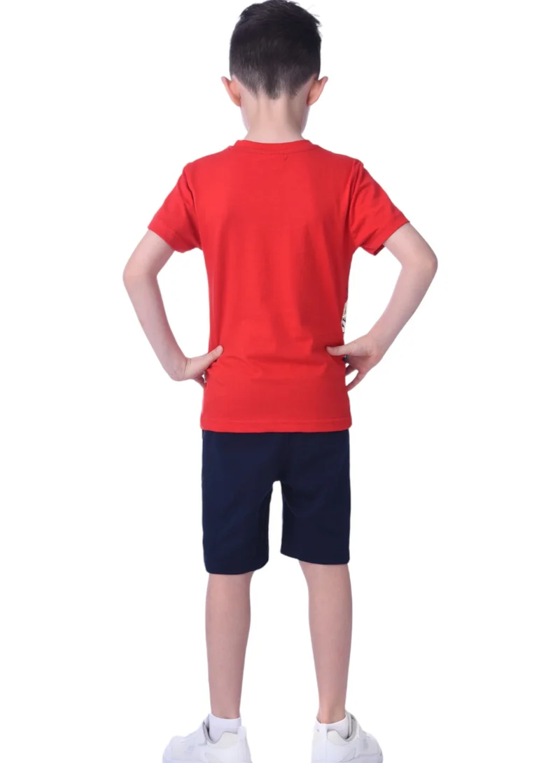 Victor And Jane  2pc-Set - Tiger T-shirt & Shorts-Red/Navy for Men | Best Price UAE