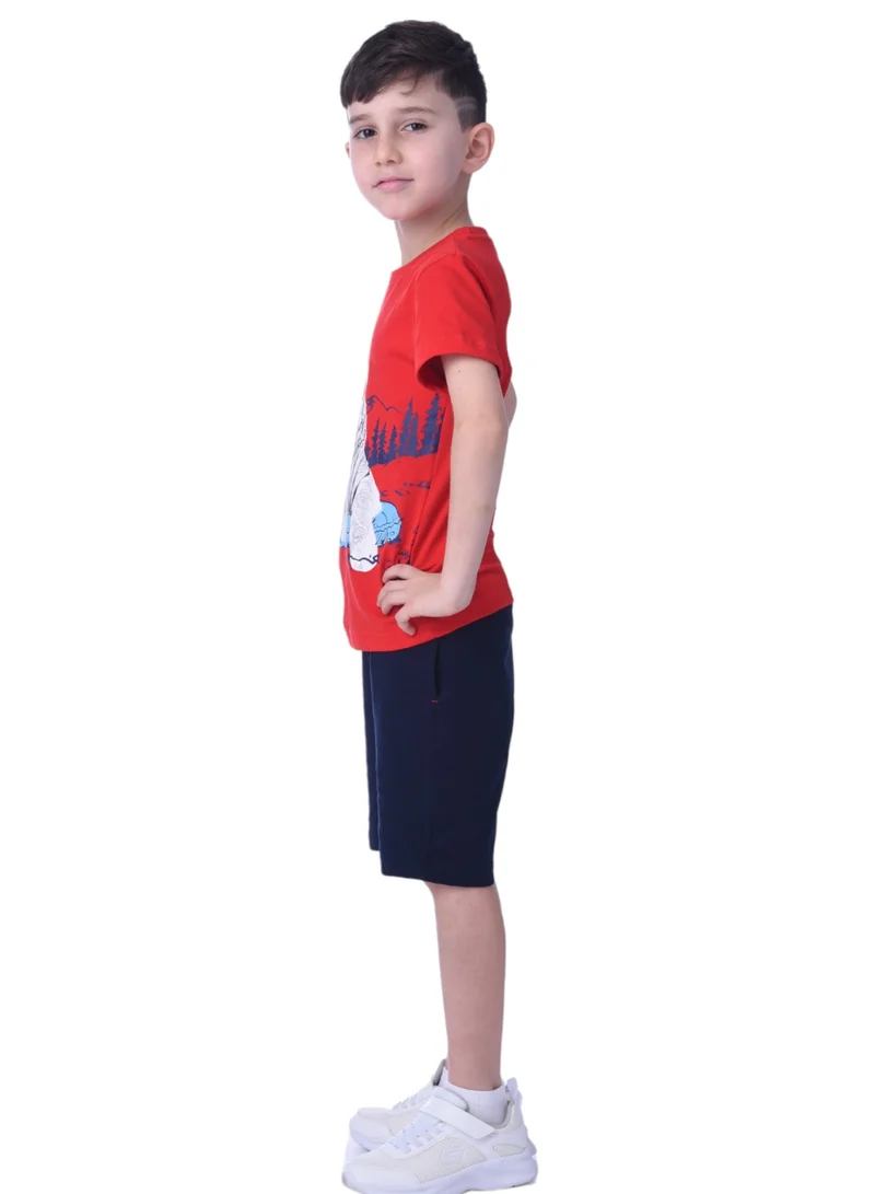 Victor And Jane  2pc-Set - Tiger T-shirt & Shorts-Red/Navy for Men | Best Price UAE