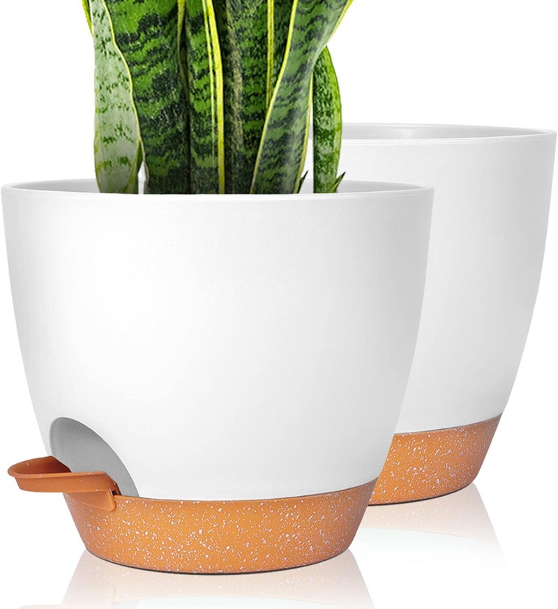 GARDIFE Plant Pots Set of 2 Pack 8 inch,Planters for Indoor Plants with Drainage Holes, Modern Decorative Flower Pots for All House Plants, Flowers, White - Image 1