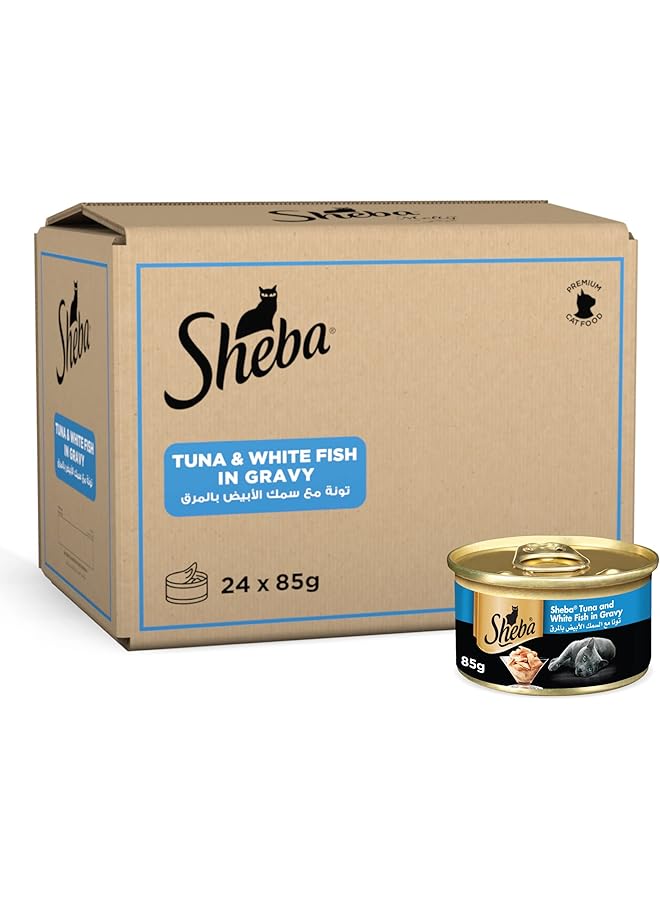 Sheba Cat Food Tuna And White Fish Can Made From Natural Ingredients With Essential Vitamins And Minerals This Wet Food Is Made With A Grain Free Formula Suitable For Sensitive Cats Pack Of 24X85G - Image 1