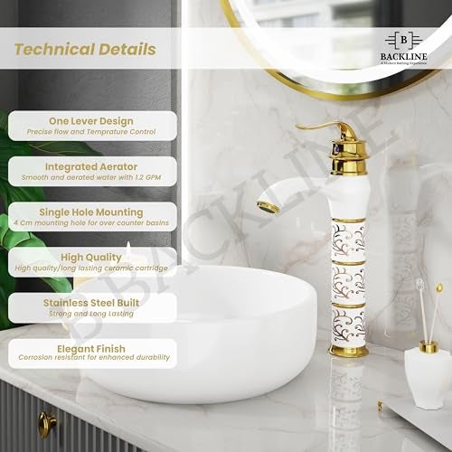 B Backline Wash Basin Tap | Basin Mixer Tap | Bathroom Basin Faucet | Pillar tap for Basin | Hot & Cold Basin Taps for Bathroom & Livingrooms (White Gold) - Image 3