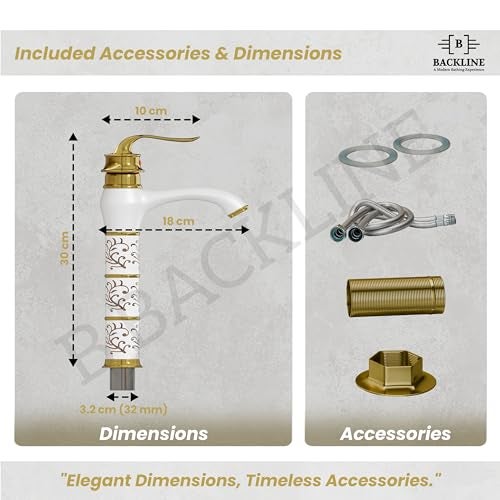 B Backline Wash Basin Tap | Basin Mixer Tap | Bathroom Basin Faucet | Pillar tap for Basin | Hot & Cold Basin Taps for Bathroom & Livingrooms (White Gold) - Image 5