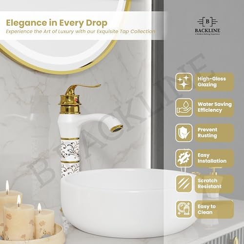 B Backline Wash Basin Tap | Basin Mixer Tap | Bathroom Basin Faucet | Pillar tap for Basin | Hot & Cold Basin Taps for Bathroom & Livingrooms (White Gold) - Image 2