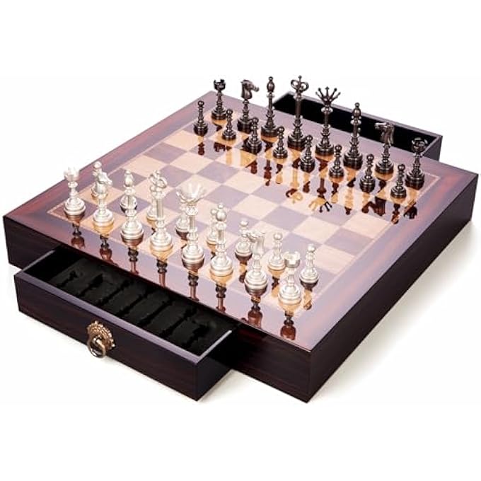 AMEROUS 20 Inches Wooden Chess Set with Metal Chess Pieces 45 King  2 Builtin Storage Drawers  Gift PackagingTournament Chess Board Games for Adults and Kids - Image 5