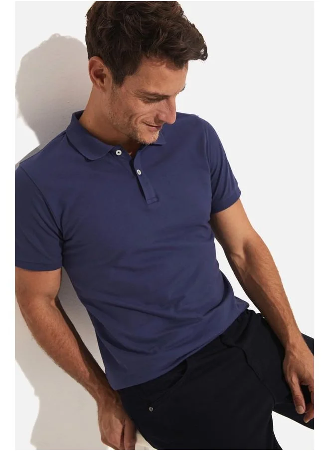جون June Men's Basic Cotton Polo Neck Slim Fit T-Shirt