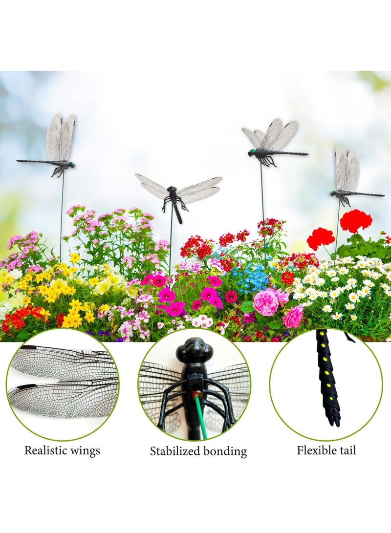 SYOSI 10 Pcs Dragonfly Garden Stakes, Realistic 3D Black Dragonfly PVC Decorative Plant Stakes, AOutdoor Yard and Balcony Flower Pot Decor, Ideal for Indoor and Outdoor Gardening, Adds Elegant Touch(Black) - Image 3