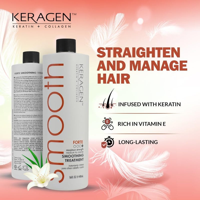 KERAGEN - Brazilian Smoothing Keratin Hair Treatment, Blowout Straightening System for Dry and Damaged Hair - Forte, Sulfate Free - Eliminates Curls and Frizz, Medium to Coarse Hair (16 Oz) - Image 5