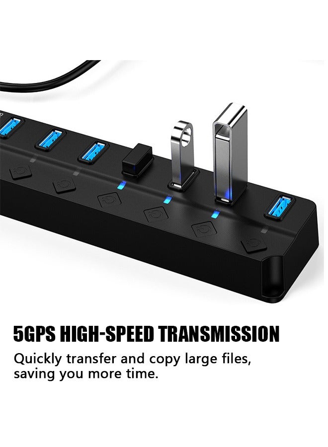 7 in 1 USB Hub USB Splitter 3.0 with Individual LED, Multiport USB C Adapter Dongle, Portable USB Port Extender for Laptops PC MacBook Mac Pro and More (Black) - Image 4