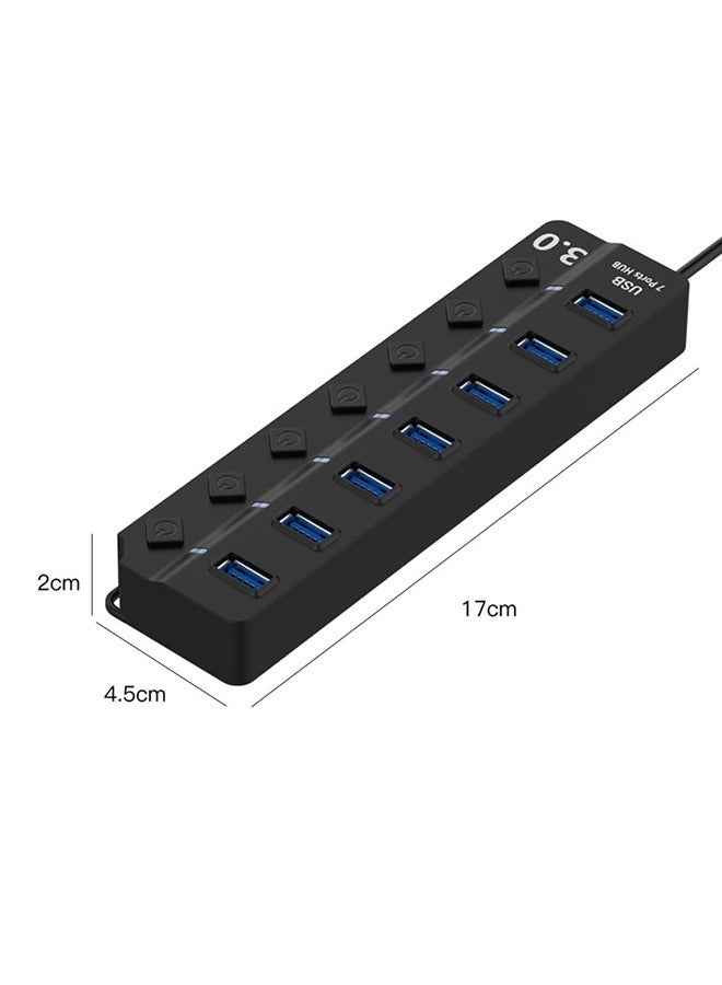 7 in 1 USB Hub USB Splitter 3.0 with Individual LED, Multiport USB C Adapter Dongle, Portable USB Port Extender for Laptops PC MacBook Mac Pro and More (Black) - Image 2