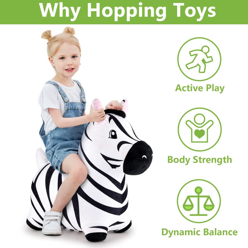iPlay, iLearn Bouncy Pals Zebra Hopping Horse, Plush Inflatable Animal Hopper, Indoor n Outdoor Ride on Jumping Bounce Toys, Birthday Gift for 18 Months 2 3 4 5 Year Old Kids Toddlers Boys Girls - Image 2