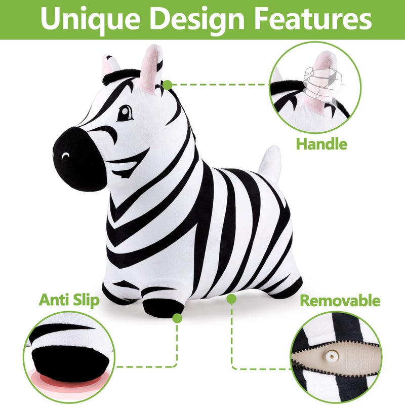 iPlay, iLearn Bouncy Pals Zebra Hopping Horse, Plush Inflatable Animal Hopper, Indoor n Outdoor Ride on Jumping Bounce Toys, Birthday Gift for 18 Months 2 3 4 5 Year Old Kids Toddlers Boys Girls - Image 3