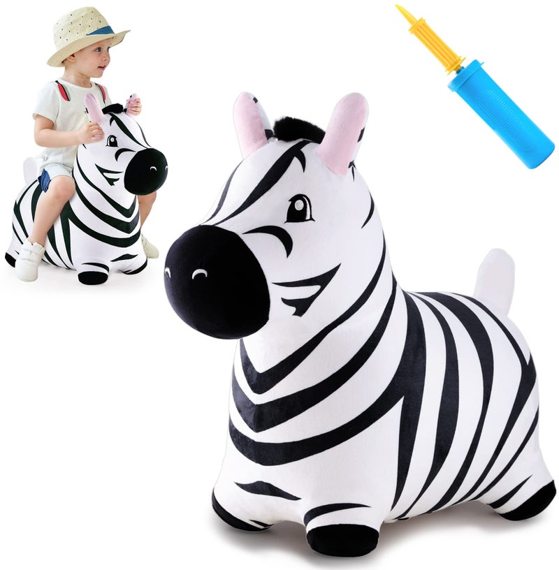 iPlay, iLearn Bouncy Pals Zebra Hopping Horse, Plush Inflatable Animal Hopper, Indoor n Outdoor Ride on Jumping Bounce Toys, Birthday Gift for 18 Months 2 3 4 5 Year Old Kids Toddlers Boys Girls - Image 1