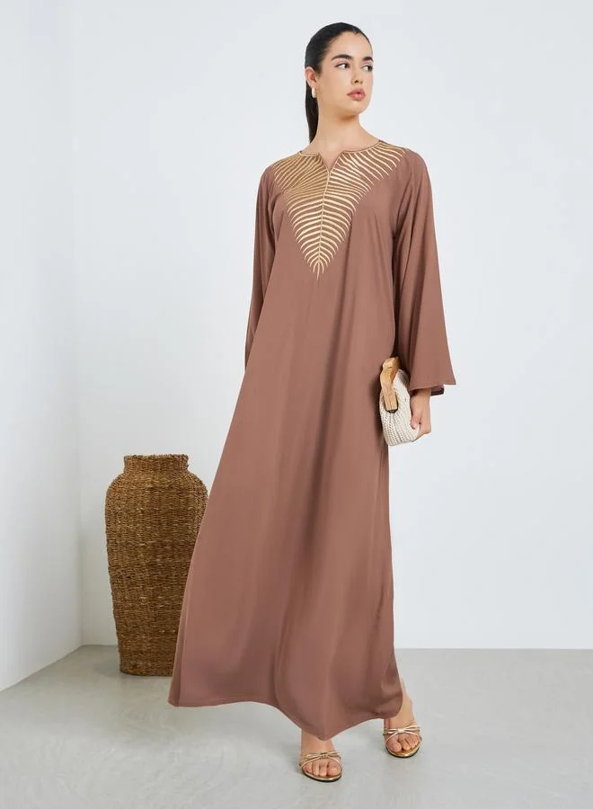 Amirah Women Brown Embroidered A-Line Jalabiya