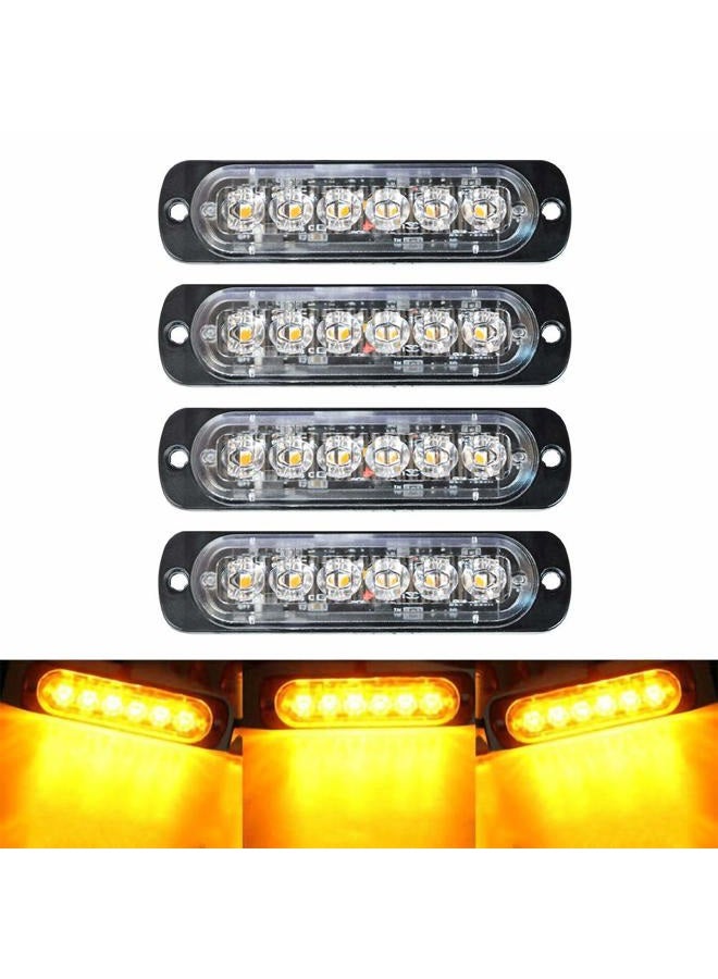SEISSO 4-Pack 6 LED Amber Strobe Lights Vehicles Trucks Emergency Strobe Lights Kit 12V -24V Beacon Warning Hazard Flash Strobe Lights Bar Grill Grille Surface Mount Super Bright Waterproof, Yellow - Image 1