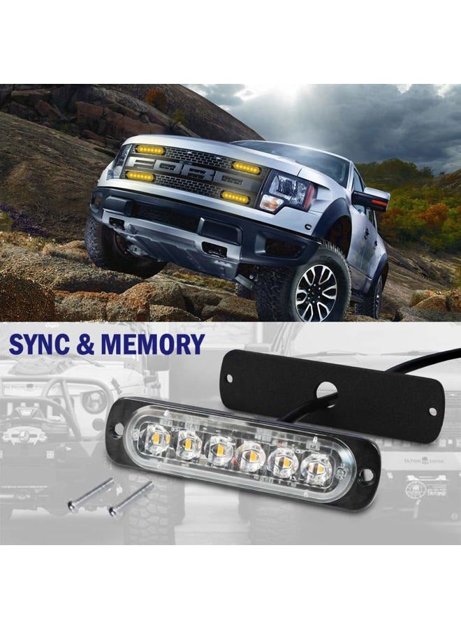 SEISSO 4-Pack 6 LED Amber Strobe Lights Vehicles Trucks Emergency Strobe Lights Kit 12V -24V Beacon Warning Hazard Flash Strobe Lights Bar Grill Grille Surface Mount Super Bright Waterproof, Yellow - Image 4