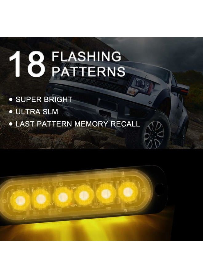 SEISSO 4-Pack 6 LED Amber Strobe Lights Vehicles Trucks Emergency Strobe Lights Kit 12V -24V Beacon Warning Hazard Flash Strobe Lights Bar Grill Grille Surface Mount Super Bright Waterproof, Yellow - Image 2