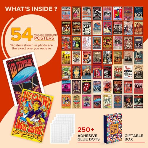 CodersParadise Rock Band Wall Collage Kit | 54 Aesthetic 4x6 Inch Music Posters for Room Decor | Vintage Rock Band Wall Art for Bedroom, Living Room, Office & Dorm | Cardstock Prints with Glue Dots - Image 2