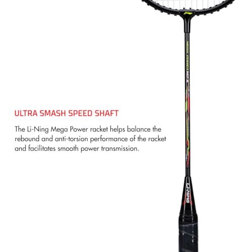 Li-Ning Mega Power 5 Aluminium Strung Badminton Racket with Full Racket Cover (Black/Green) | For Beginners | 95 grams | Maximum String Tension - 25lbs - Image 3