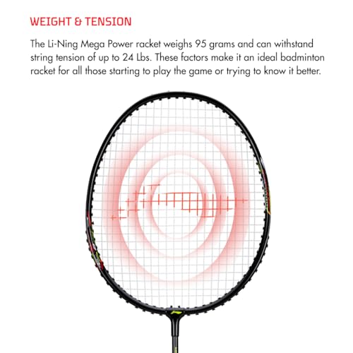 Li-Ning Mega Power 5 Aluminium Strung Badminton Racket with Full Racket Cover (Black/Green) | For Beginners | 95 grams | Maximum String Tension - 25lbs - Image 4