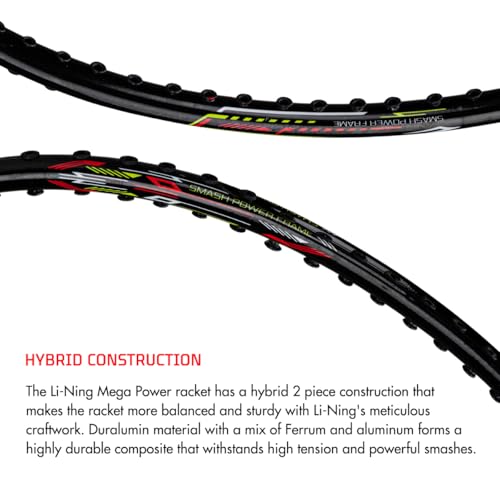 Li-Ning Mega Power 5 Aluminium Strung Badminton Racket with Full Racket Cover (Black/Green) | For Beginners | 95 grams | Maximum String Tension - 25lbs - Image 5